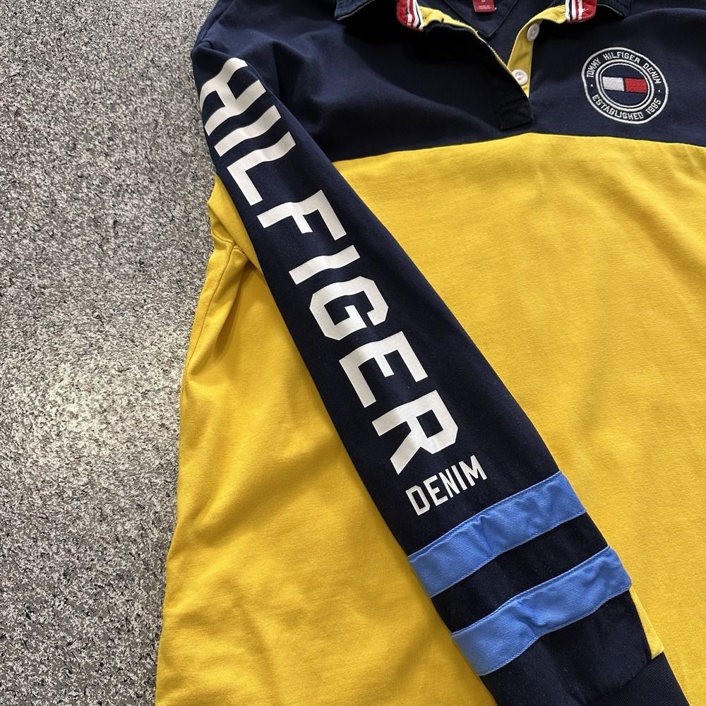 Tommy Hilfiger Denim Polo Shirt Mens M Tall Long Sleeve Colorblock Long Length - Picture 5 of 10
